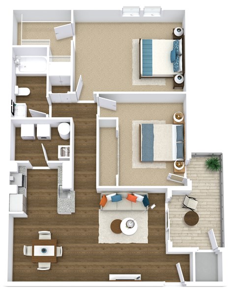 Floor plan for 2 beds, 1 bath, 900 sqft